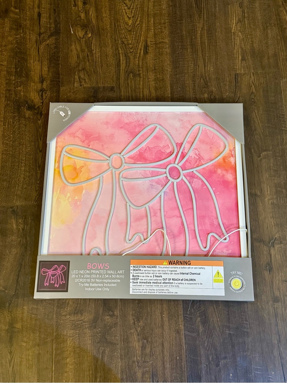 LED Neon Wall Art - Pink Bows Print